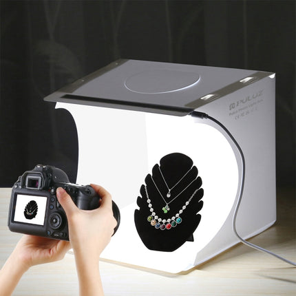 PULUZ 20 cm zusammenklappbares tragbares 550 lm-Fotobeleuchtungs-Studio-Shooting-Zelt-Box-Set mit 6 Farbhintergründen (Schwarz, Weiß, Orange, Rot, Grün, Blau), Größe ausgeklappt: 24 cm x 23 cm x 23 cm, 20 cm Box, 20 cm Box (USA), 20 cm Box (VAE-Lager)