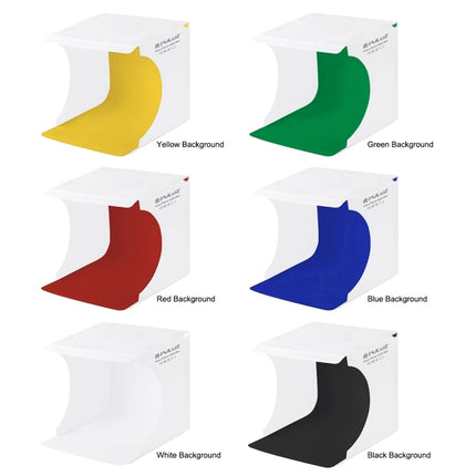 PULUZ 20 cm zusammenklappbares tragbares 550 lm-Fotobeleuchtungs-Studio-Shooting-Zelt-Box-Set mit 6 Farbhintergründen (Schwarz, Weiß, Orange, Rot, Grün, Blau), Größe ausgeklappt: 24 cm x 23 cm x 23 cm, 20 cm Box, 20 cm Box (USA), 20 cm Box (VAE-Lager)
