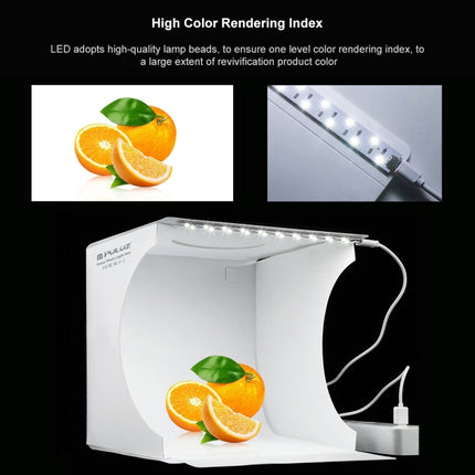 PULUZ 20 cm zusammenklappbares tragbares 550 lm-Fotobeleuchtungs-Studio-Shooting-Zelt-Box-Set mit 6 Farbhintergründen (Schwarz, Weiß, Orange, Rot, Grün, Blau), Größe ausgeklappt: 24 cm x 23 cm x 23 cm, 20 cm Box, 20 cm Box (USA), 20 cm Box (VAE-Lager)
