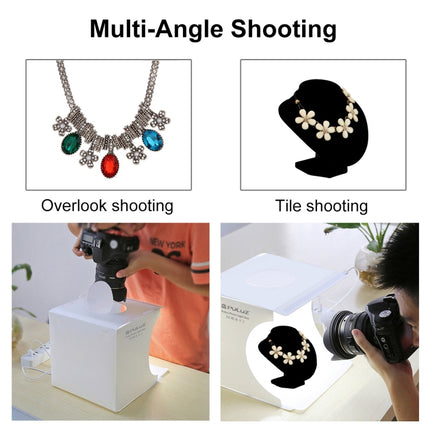 PULUZ 20 cm zusammenklappbares tragbares 550 lm-Fotobeleuchtungs-Studio-Shooting-Zelt-Box-Set mit 6 Farbhintergründen (Schwarz, Weiß, Orange, Rot, Grün, Blau), Größe ausgeklappt: 24 cm x 23 cm x 23 cm, 20 cm Box, 20 cm Box (USA), 20 cm Box (VAE-Lager)