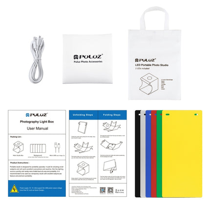 PULUZ 20cm Include 2 LED Panels Folding Portable 1100LM Light Photo Lighting Studio Shooting Tent Box Kit with 6 Colors Backdrops (Black, White, Yellow, Red, Green, Blue), Unfold Size: 24cm x 23cm x 23cm, 20cm(2 LED/RU), 20cm(2 LED)