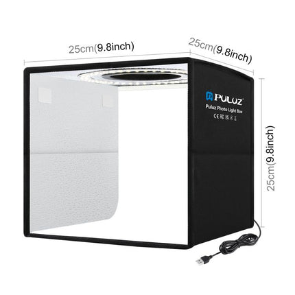 PULUZ 25 cm zusammenklappbare tragbare Ringleuchte mit hohem 97 CRI, Fotobeleuchtung, Studio-Shooting-Zeltbox mit 12 Farbhintergründen, Größe: 25 cm x 25 cm x 25 cm, 25 cm hohe CRI-Box