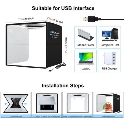 PULUZ 25cm Folding Portable 3 Modes Dual Color Temperature Ring Light Photo Lighting Studio Shooting Tent Box with 6 x Dual-side Color Backdrops, Size: 25cm x 25cm x 25cm, 25cm 3 Color Temp. Box Black