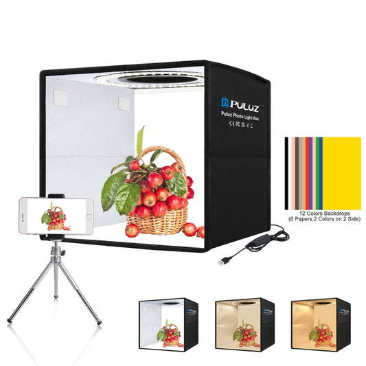 PULUZ 25cm Folding Portable 3 Modes Dual Color Temperature Ring Light Photo Lighting Studio Shooting Tent Box with 6 x Dual-side Color Backdrops, Size: 25cm x 25cm x 25cm, 25cm 3 Color Temp. Box Black