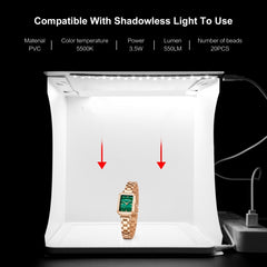 PULUZ 20cm Folding Portable 550LM Light Photo Lighting Studio Shooting Tent Box Kit with 2 Colors Backdrops (Black, White), Unfold Size: 24cm x 23cm x 23cm, 20cm Box with 2 Colors Backdrops