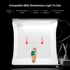 PULUZ 20cm Include 2 LED Panels Folding Portable 1100LM Light Photo Lighting Studio Shooting Tent Box Kit with 2 Colors Backdrops (Black, White), Unfold Size: 24cm x 23cm x 23cm, 20cm with 2 Colors Backdrops (2 LED)