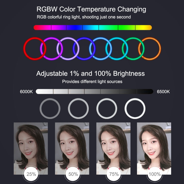 Anillo de luz LED curvo de 7,9 pulgadas y 20 cm con USB RGB regulable y temperatura de color dual PULUZ, para fotografía, video, selfies y vlogs, con abrazadera para teléfono, RGBW de 7,9 pulgadas
