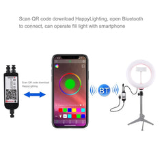 PULUZ 7.9 inch 20cm USB RGB Dimmable LED Dual Color Temperature LED Curved Light Ring Vlogging Selfie Photography Video Lights with Phone Clamp, 7.9 inch RGBW