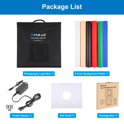 PULUZ 40cm Folding Portable White Light Dimmable Photo Lighting Studio Shooting Tent Box Kit with 6 Colors (Black, Orange, White, Red, Green, Blue) Backdrops, 40cm Box(US), 40cm Box(UK), 40cm Box(EU), 40cm Box(AU)