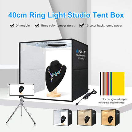 PULUZ 40cm Folding Portable Ring Light USB Photo Lighting Studio Shooting Tent Box with 6 x Dual-side Color Backdrops, Size: 40cm x 40cm x 40cm, 40cm