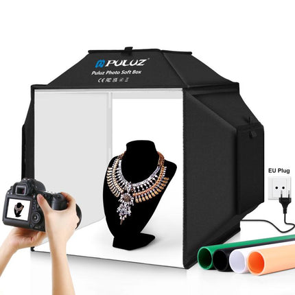 PULUZ 40cm Folding 72W 5500K Studio Shooting Tent Soft Box Photography Lighting Kit with 4 Colors (Black, Orange, White, Green) Backdrops, 40cm Folding 72W(US Plug), 40cm Folding 72W(AU Plug), 40cm Folding 72W(EU Plug), 40cm Folding 72W(UK Plug)