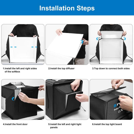 PULUZ 40cm Folding 72W 5500K Studio Shooting Tent Soft Box Photography Lighting Kit with 4 Colors (Black, Orange, White, Green) Backdrops, 40cm Folding 72W(US Plug), 40cm Folding 72W(AU Plug), 40cm Folding 72W(EU Plug), 40cm Folding 72W(UK Plug)