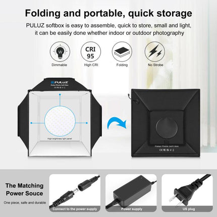 PULUZ 40cm Folding 72W 5500K Studio Shooting Tent Soft Box Photography Lighting Kit with 4 Colors (Black, Orange, White, Green) Backdrops, 40cm Folding 72W(US Plug), 40cm Folding 72W(AU Plug), 40cm Folding 72W(EU Plug), 40cm Folding 72W(UK Plug)