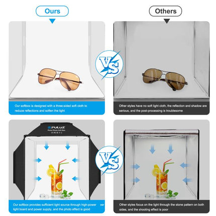 PULUZ 40cm Folding 72W 5500K Studio Shooting Tent Soft Box Photography Lighting Kit with 4 Colors (Black, Orange, White, Green) Backdrops, 40cm Folding 72W(US Plug), 40cm Folding 72W(AU Plug), 40cm Folding 72W(EU Plug), 40cm Folding 72W(UK Plug)