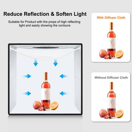 PULUZ 50 cm zusammenklappbares tragbares Ringlicht PD30W, Schnelllade-USB-Fotobeleuchtung, Studio-Shooting-Zeltbox mit 6 x doppelseitigen Hintergründen, Größe: 50 cm x 50 cm x 50 cm