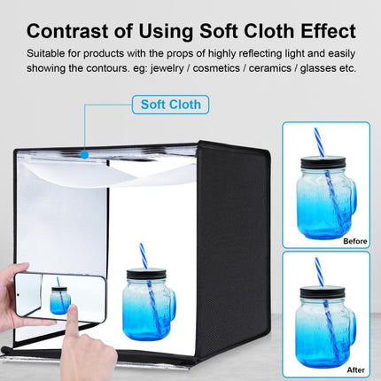 PULUZ Photo Studio Light Box Portable 60 x 60 x 60 cm Light Tent LED 5500K White Light Dimmable Mini 36W Photography Studio Tent Kit with 6 Removable Backdrops (Black Orange White Green Blue Red), 60cm Box(US), 60cm Box(UK), 60cm Box(EU), 60cm Box(AU)