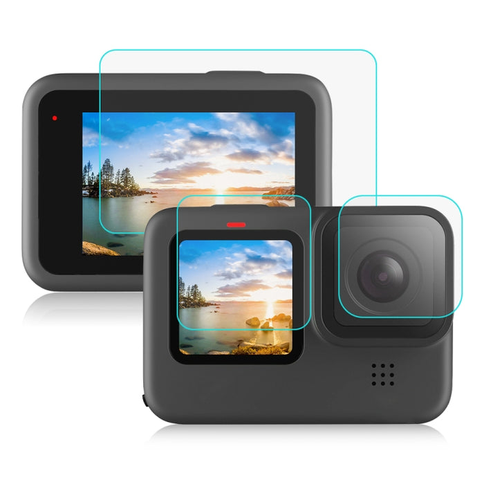 PULUZ for GoPro HERO12 Black /11 Black /10 Black /9 Black Lens + LCD Display 9H 2.5D Tempered Glass Film, For GoPro HERO9 Black