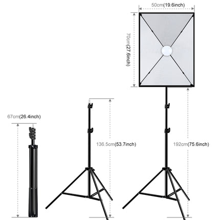 PULUZ 50x70cm Studio Softbox + 2m Tripod Mount + Single E27 30W 5700K White Light LED Bulb Photography Kit, Single Bulb EU Plug, Single Bulb US Plug