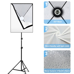 PULUZ 50x70cm Studio Softbox + 2m Tripod Mount + Single E27 30W 5700K White Light LED Bulb Photography Kit, Single Bulb EU Plug, Single Bulb US Plug, Single Bulb EU Plug (RU)