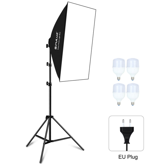 PULUZ 50x70cm Studio Softbox + 2m Tripod Mount + 4 x E27 20W 5700K White Light LED Light Bulb Photography Lighting Kit, 4 x Bulb EU Plug, 4 x Bulb US Plug