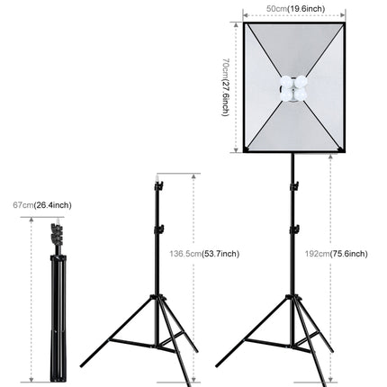 PULUZ 50x70cm Studio Softbox + 2m Tripod Mount + 4 x E27 20W 5700K White Light LED Light Bulb Photography Lighting Kit, 4 x Bulb EU Plug, 4 x Bulb US Plug