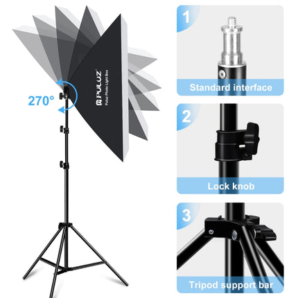 PULUZ 50x70cm Studio Softbox + 2m Tripod Mount + 4 x E27 20W 5700K White Light LED Light Bulb Photography Lighting Kit, 4 x Bulb EU Plug, 4 x Bulb US Plug