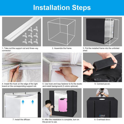 PULUZ 80cm Folding Portable 72W White Light Photo Lighting Studio Shooting Tent Box Kit with 3 Colors Black / White / Orange Backdrops, 80cm Box(US), 80cm Box(EU), 80cm Box(AU), 80cm Box(UK)