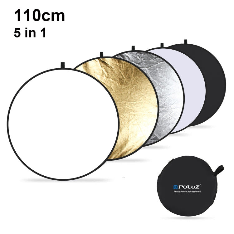 PULUZ 110cm 5 in 1 (Silver / Translucent / Gold / White / Black) Folding Photo Studio Reflector Board, 110cm Reflector(AE), 110cm Reflector