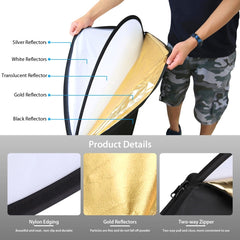 PULUZ 60cm 5 in 1 (Silver / Translucent / Gold / White / Black) Folding Photo Studio Reflector Board, 60cm Reflector