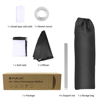 Softbox rectangular para flash PULUZ con montura Bowens y difusor, 60 x 90 cm