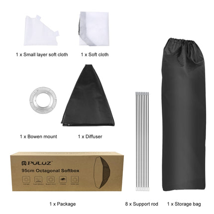 PULUZ 95cm Speedlite Flash Octagon Parabolic Softbox Bowens Mount Difusor, 95cm Octangle