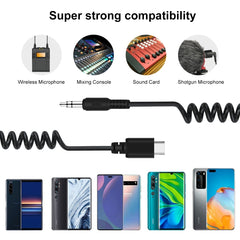 PULUZ 3.5mm TRRS Male to Type-C / USB-C Male Live Microphone Audio Adapter Spring Coiled Cable for Samsung, Huawei and Smartphones, Cable Stretching to 100cm, 3.5mm Male to Type-C