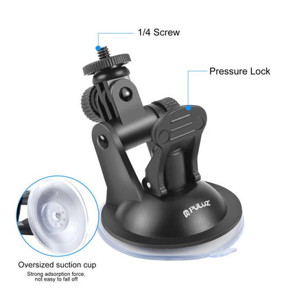 PULUZ Car Suction Cup Mount with Screw & Tripod Mount Adapter & Storage Bag for GoPro, Insta360, DJI and Other Action Cameras, Sucker Mount