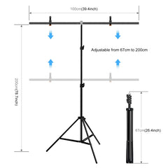 PULUZ 1x2m T-Shape Photo Studio Background Support Stand Backdrop Crossbar Bracket Kit with Clips, 1 x 2m Bracket Kit