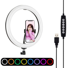 PULUZ 11.8 inch 30cm Curved Surface USB 10 Modes 8 Colors RGBW Dimmable LED Ring Vlogging Photography Video Lights with Tripod Ball Head & Phone Clamp, 11.8 inch Button Control