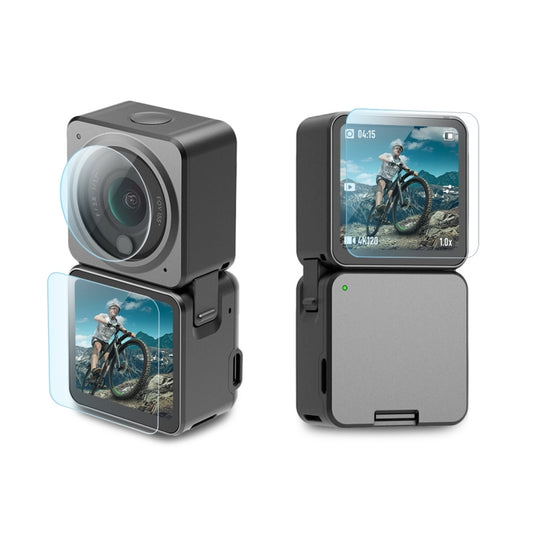 PULUZ 3 in 1 Lens + Front and Back LCD Display 9H 2.5D Tempered Glass Film for DJI Action 2, Lens Screen Film