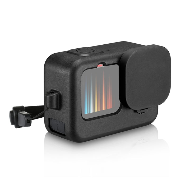PULUZ para GoPro HERO12 Black /11 Black /10 Black /9 Black Funda protectora de silicona + cubierta de interfaz lateral POM con correa para la muñeca y cubierta de lente, para GoPro HERO12 Black Funda de silicona + cubierta lateral
