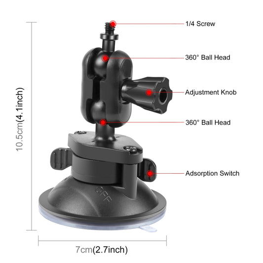 PULUZ 1/4 inch Magic Arm Suction Cup Mount, 1/4 inch Camera Suction Cup Mount