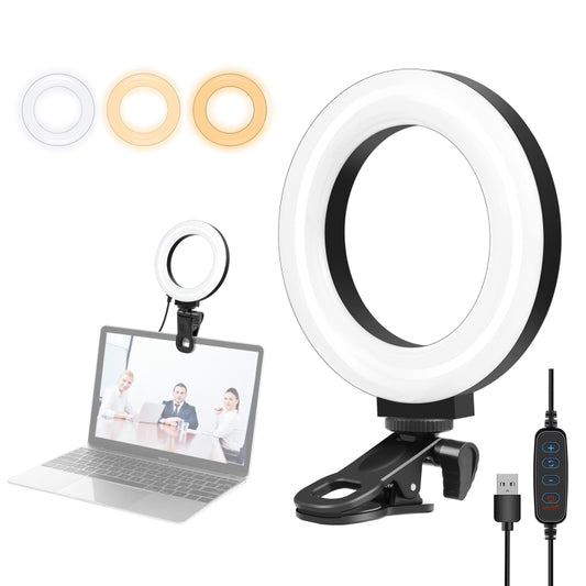 PULUZ - Anillo de luz para selfies de 4,7 pulgadas y 12 cm, 3 modos, USB, regulable, temperatura de color dual, LED, curvado, para fotografía de vlogs, video, con soporte para clip de monitor, 4,7 pulgadas + clip