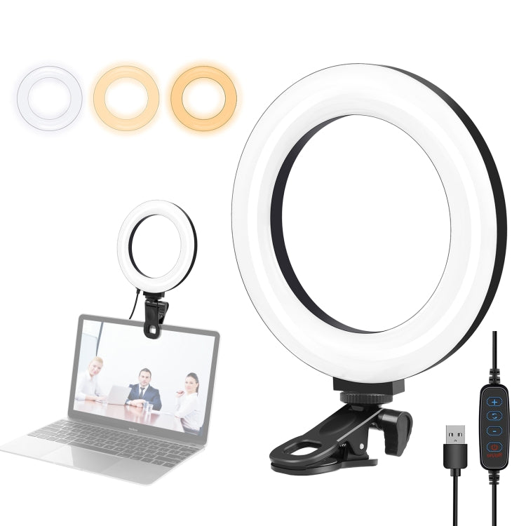 PULUZ 6.2 inch 16cm Ring Selfie Light 3 Modes USB Dimmable Dual Color Temperature LED Curved Vlogging Photography Video Lights with Monitor Clip Holder, 6.2 inch Light+Clip