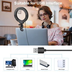 PULUZ 6.2 inch 16cm Ring Selfie Light 3 Modes USB Dimmable Dual Color Temperature LED Curved Vlogging Photography Video Lights with Monitor Clip Holder, 6.2 inch Light+Clip