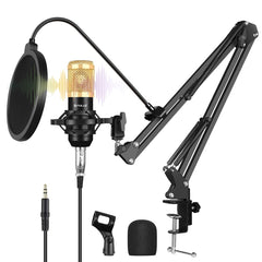 PULUZ Studio Broadcast Professional Singing Microphone Kits with Suspension Scissor Arm & Metal Shock Mount & USB Sound Card, Microphone Kits (Silver), Microphone Kits (Black), Microphone Kits (Gold)