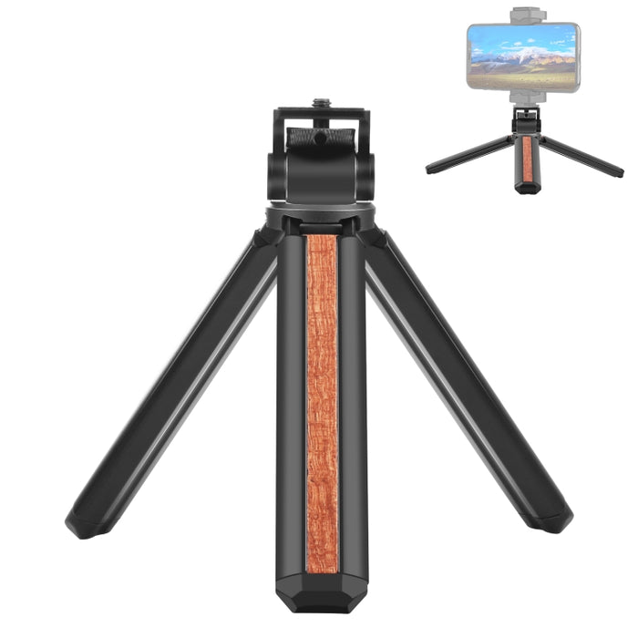 Trípode de escritorio con incrustaciones de madera PULUZ para videoblogs en vivo con cabezal de trípode, trípode de madera con incrustaciones con cabezal de trípode
