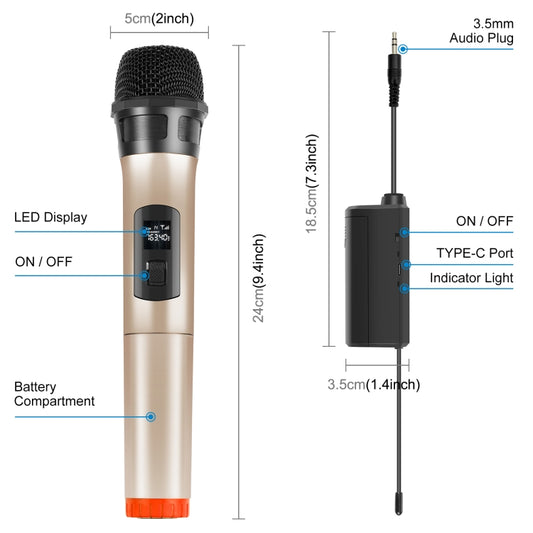 Micrófono dinámico inalámbrico PULUZ UHF con pantalla LED, UHF