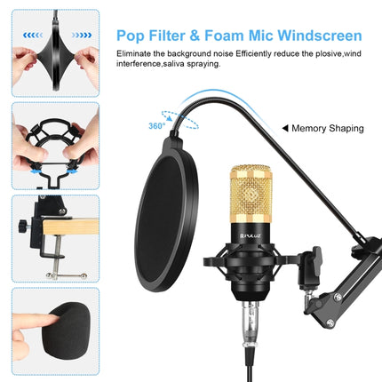 PULUZ Condenser Microphone Studio Broadcast Professional Singing Microphone Kits with Suspension Scissor Arm & Metal Shock Mount & USB Sound Card, Power By 48V