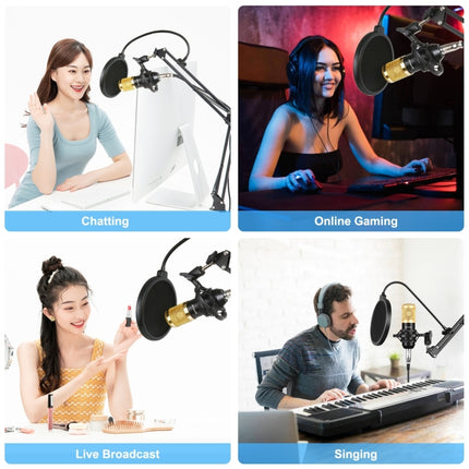 PULUZ Condenser Microphone Studio Broadcast Professional Singing Microphone Kits with Suspension Scissor Arm & Metal Shock Mount & USB Sound Card, Power By 48V