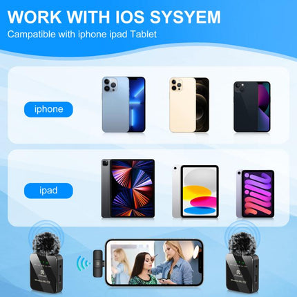 Micrófono de solapa inalámbrico PULUZ para iPhone/iPad, receptor de 8 pines y micrófonos duales, 8 pines 2 TX + 1 RX