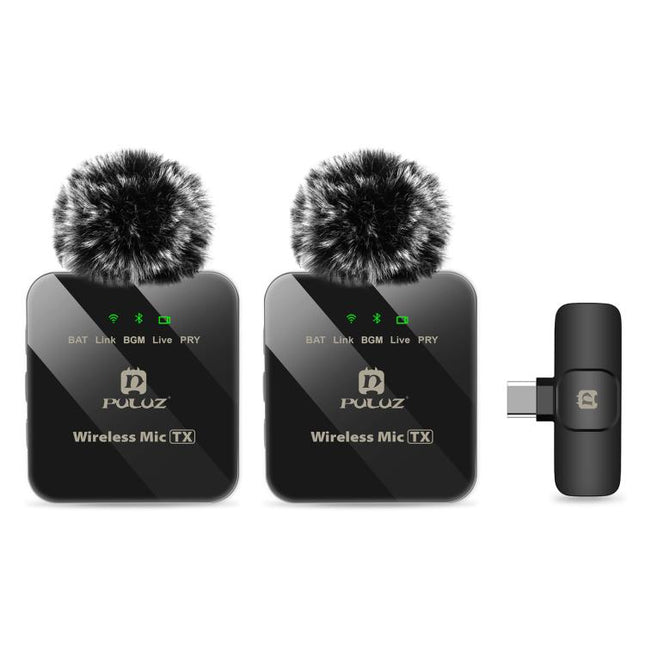 PULUZ Kabelloses Lavaliermikrofon für Typ-C-Telefon, Typ-C-Empfänger und Dual-Mikrofone, Typ-C 2 TX + 1 RX
