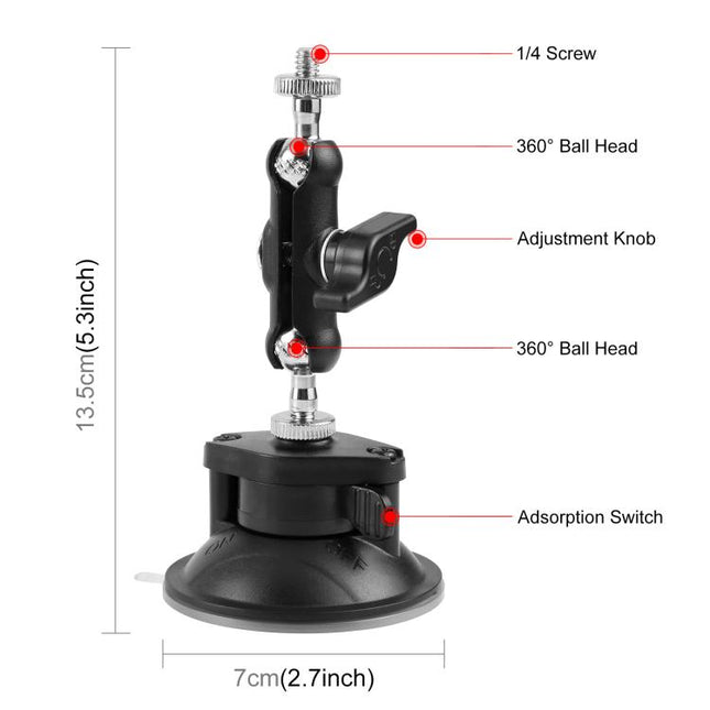 PULUZ Upgraded 1/4 inch Magic Arm Suction Cup Mount, Upgraded 1/4 inch Suction Cup Mount