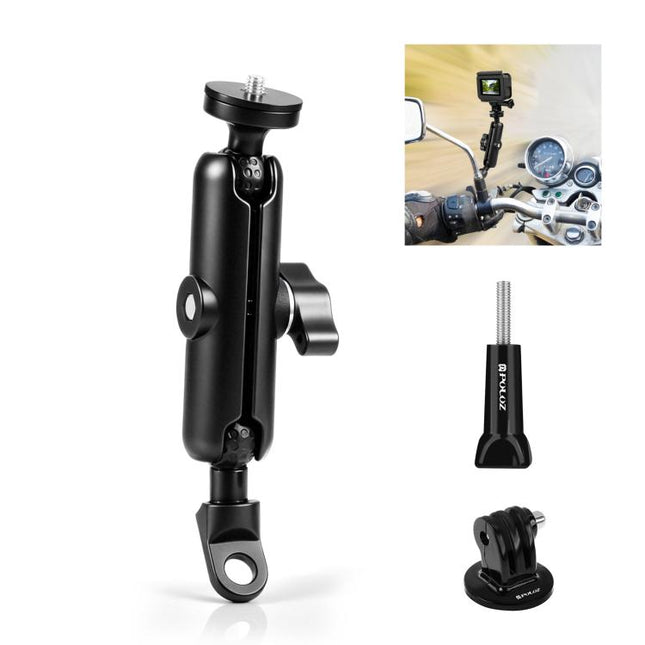 Soporte para motocicleta PULUZ con orificio para base de espejo, montaje fijo para GoPro y otras cámaras de acción, montaje con orificio para base de espejo